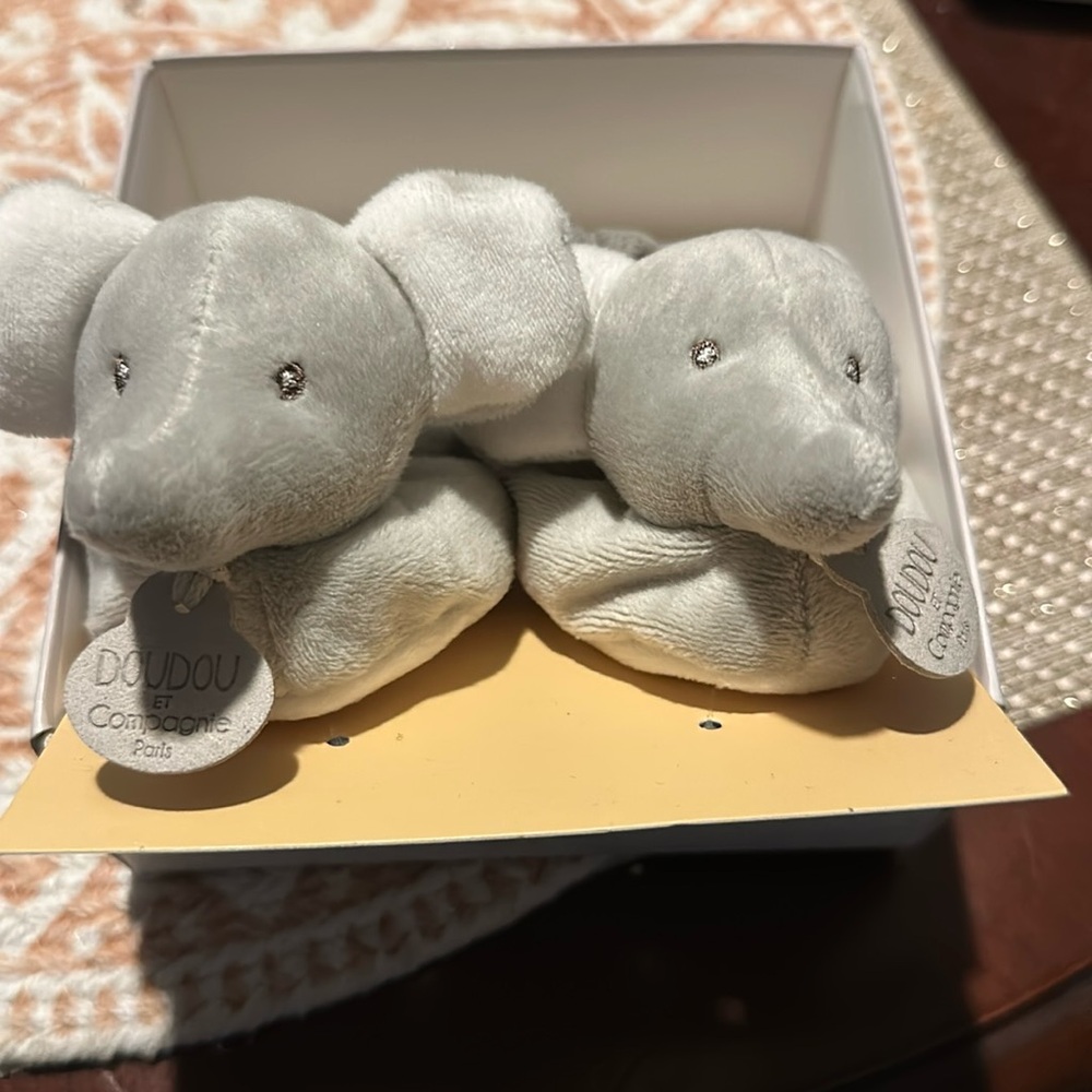Baby elephant booty slippers with rattle in inside